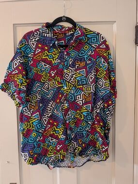Men's Short Sleeve Geometric Print Shirt - Multicolor